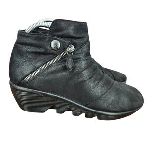 Skechers Boots Womens 8 Parallel Double Trouble Black Side Zip Chunky Hole Ankle